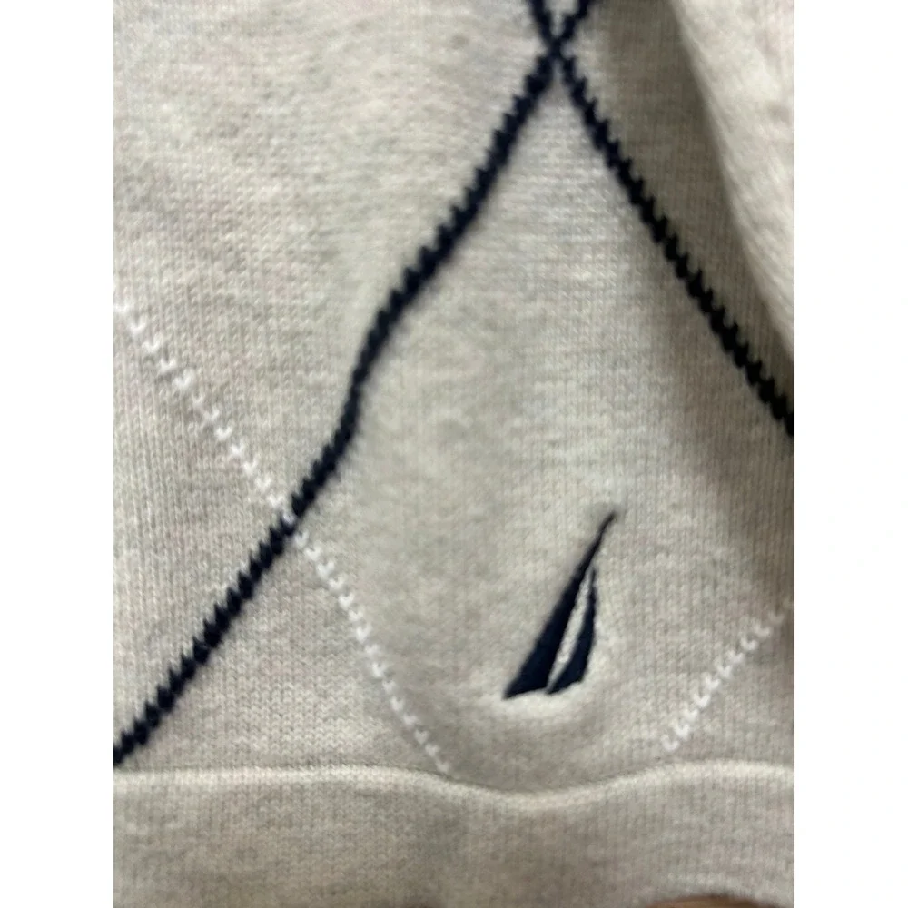 Nautica Mens Argyle Quarter Zip Sweater‎ Gray Cotton Mock Neck Pullover Size M
